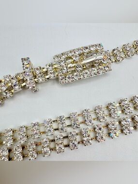 Vintage Crystal Rhinestone Skinny Belt Disco 70s Glam Silver Tone Up To 36”